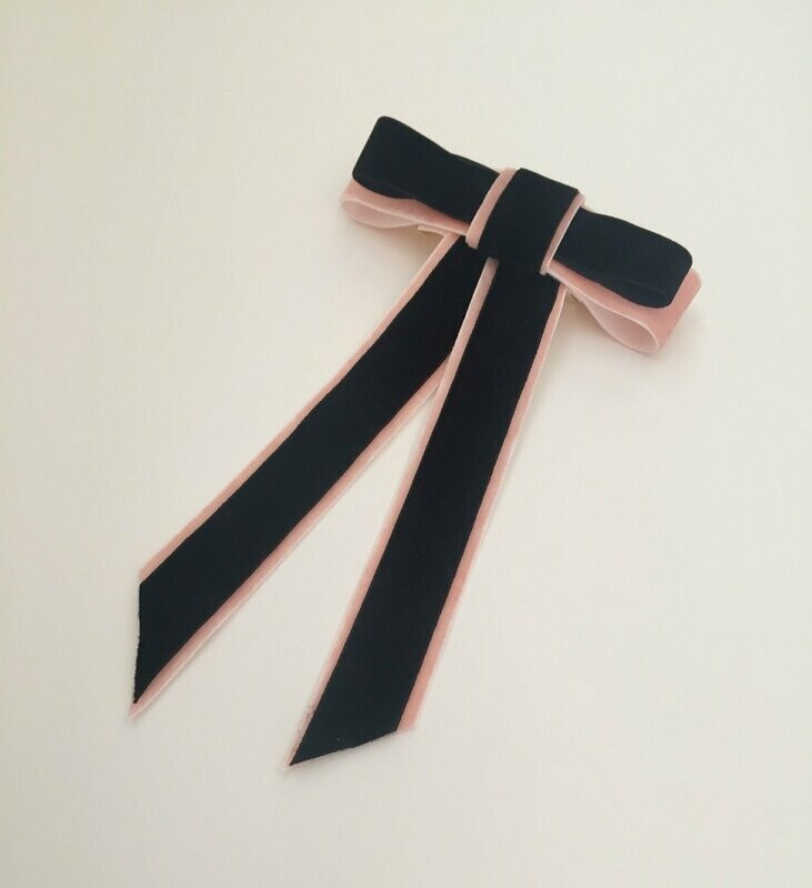 Pasador lazo terciopelo negro/rosa