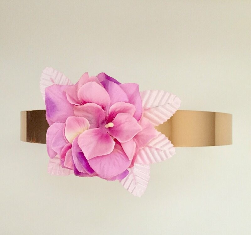 Cinturón oro orquídea rosa
