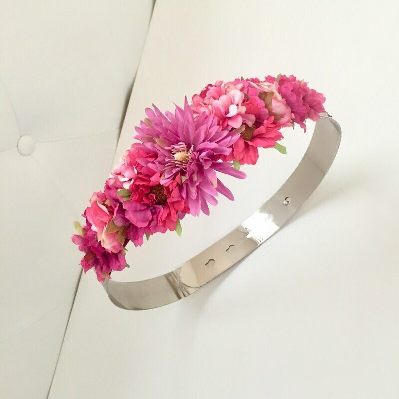 Cinturón plata y fucsia