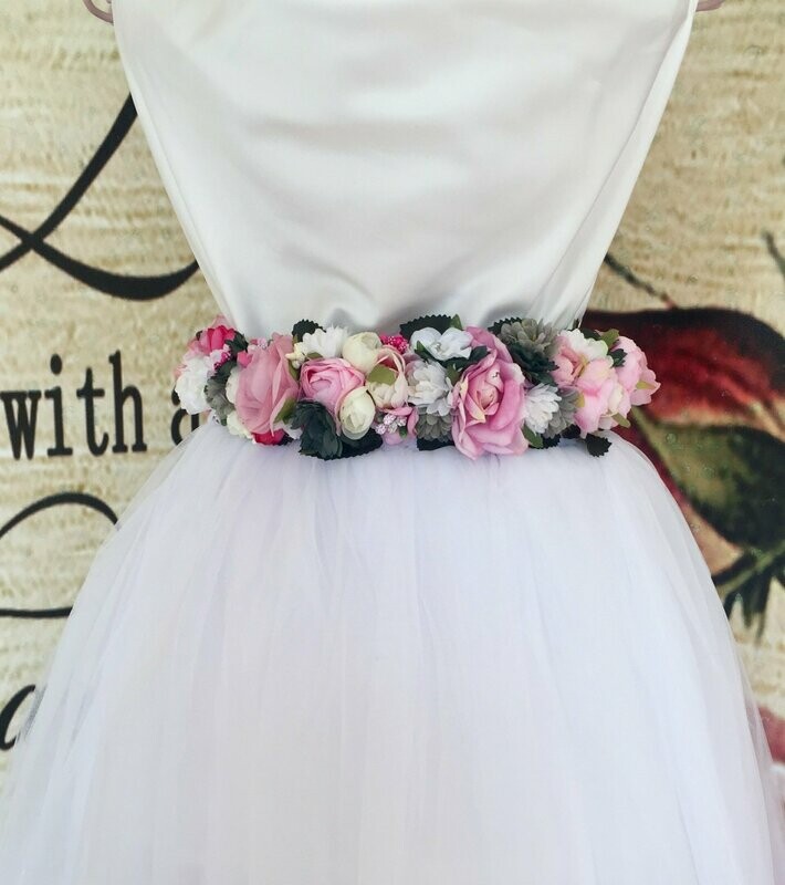 White velvet flower belt