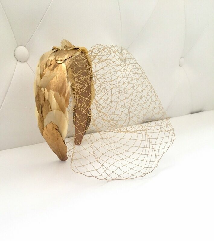 Headband fascinator gold feathers