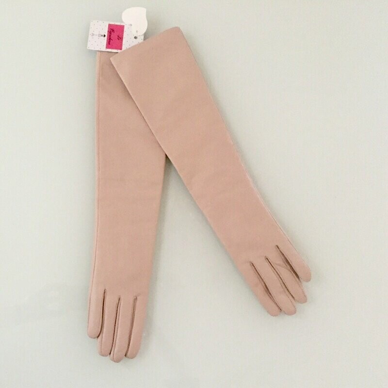 Guantes largos piel cordero nude
