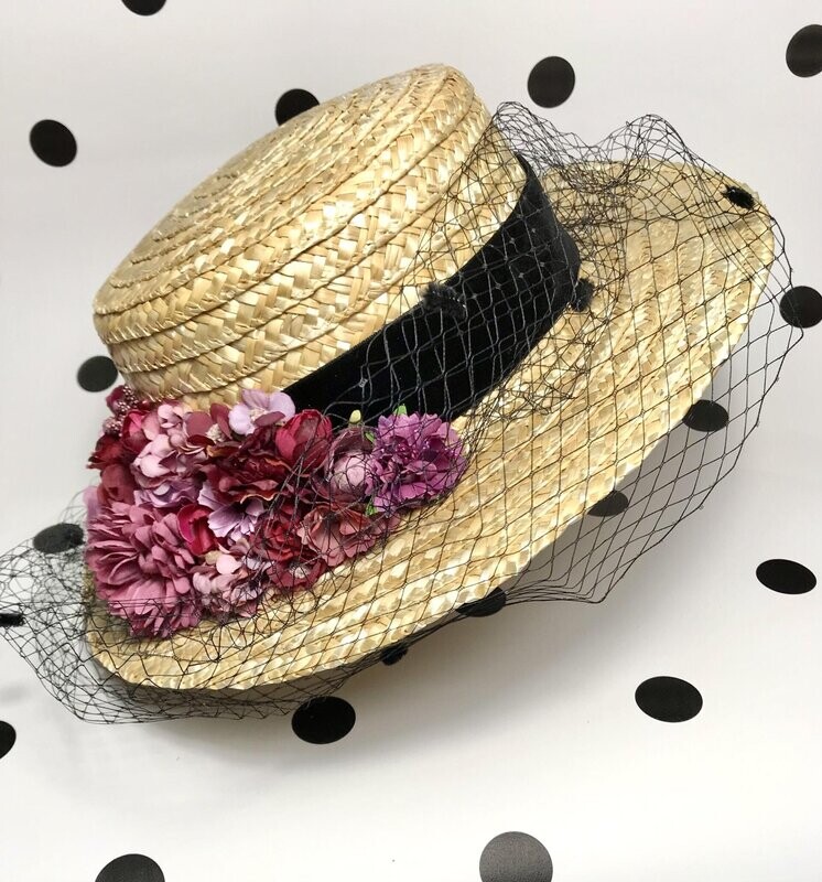 Canotier ala ancha velo negro