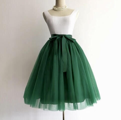 Green tulle midi skirt