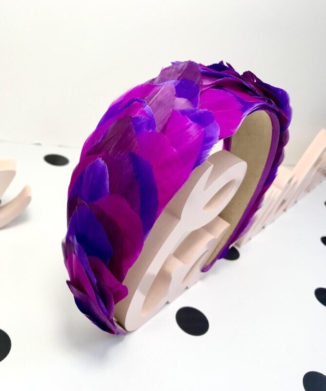 Diadema plumas morado y violeta