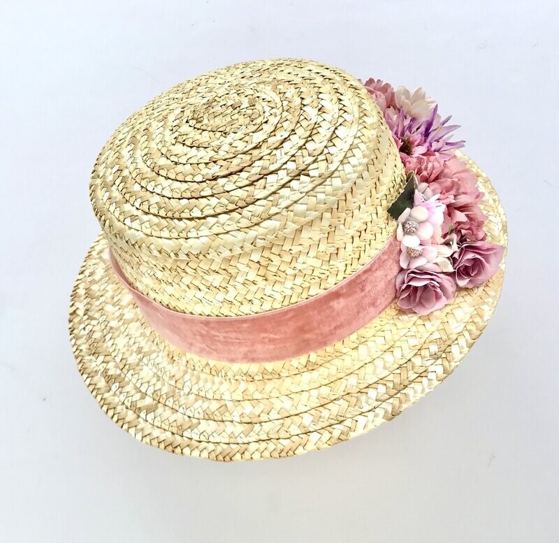 Canotier hat aged pink