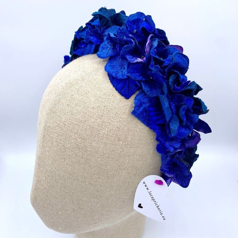 Diadema flores azul eléctrico