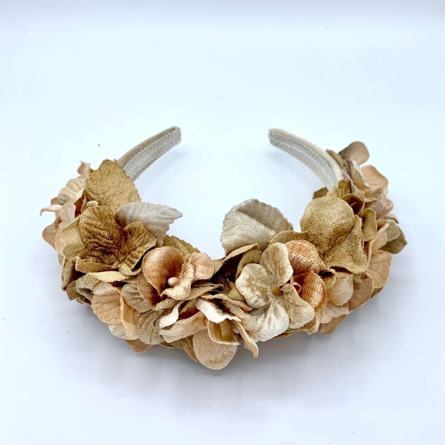 Diadema flores terciopelo beige, Color: Beige