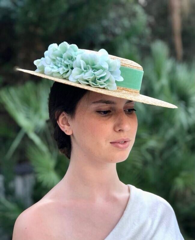 Canotier "plato" verde mint ala ancha