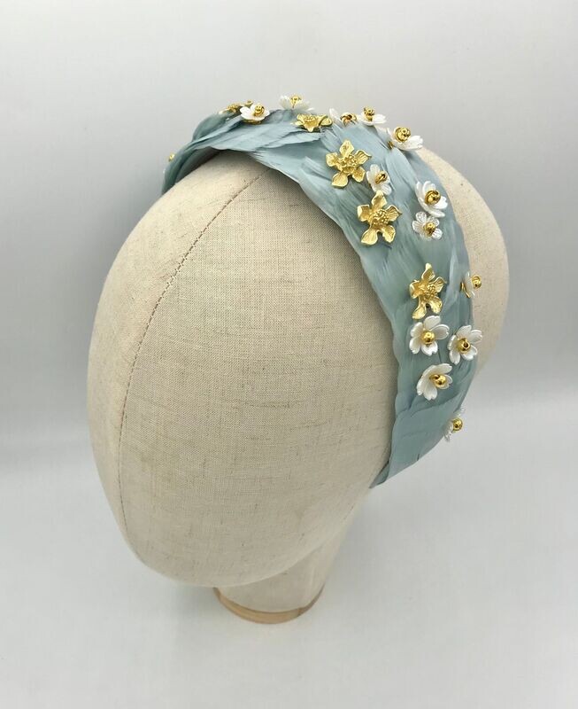 Diadema joya plumas mint