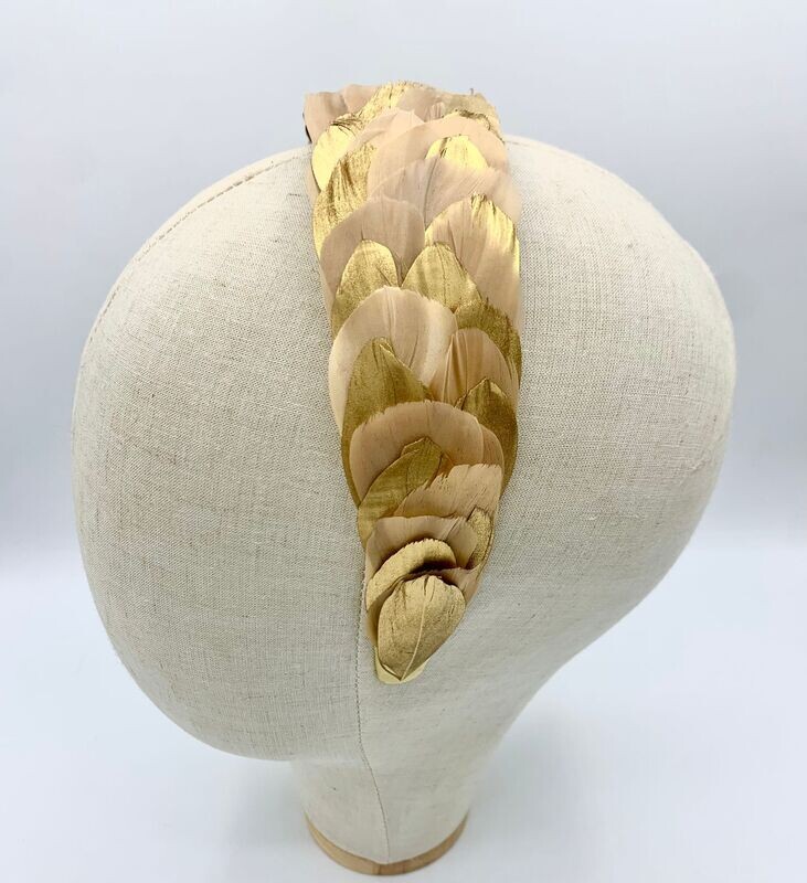 Headband fascinator gold feathers