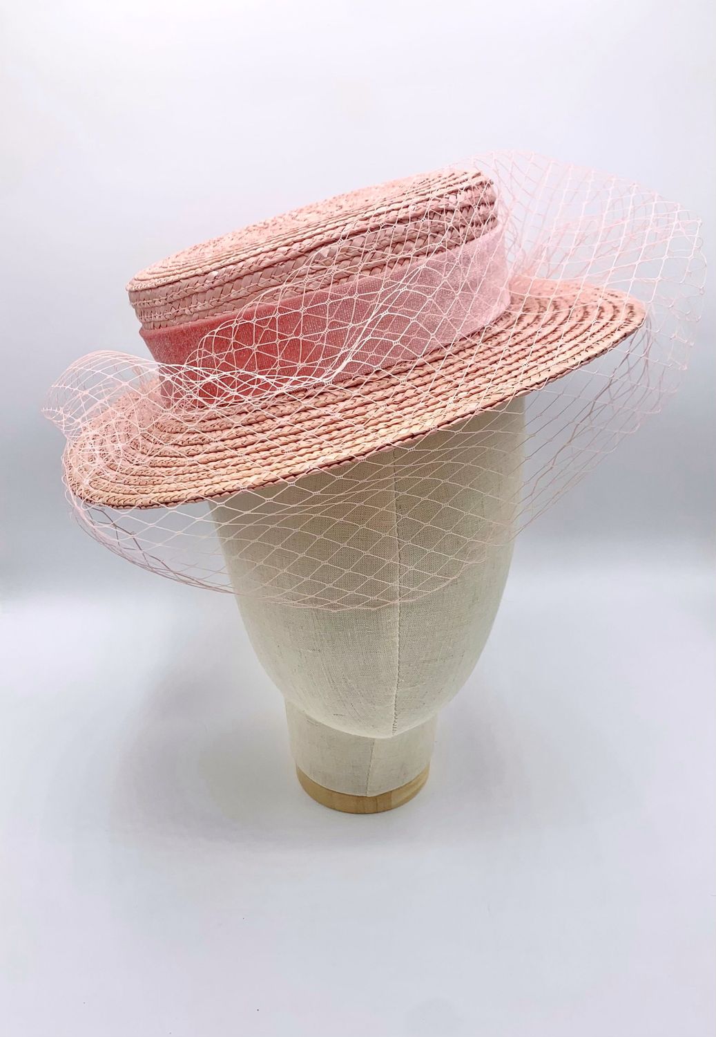 Mini-canotier velo rosa