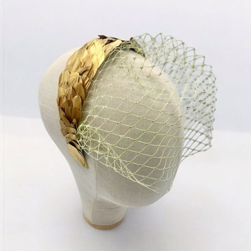 Headband fascinator gold feathers