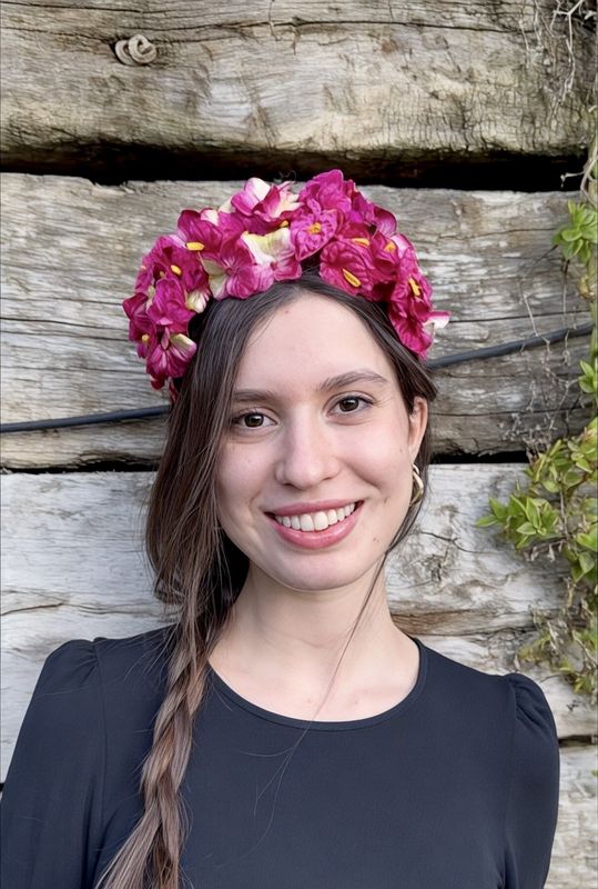 Fuchsia velvet width headband flower crown