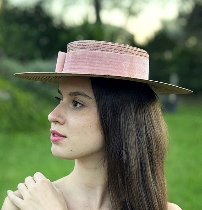 Pink straw hat Wide-Brimmed