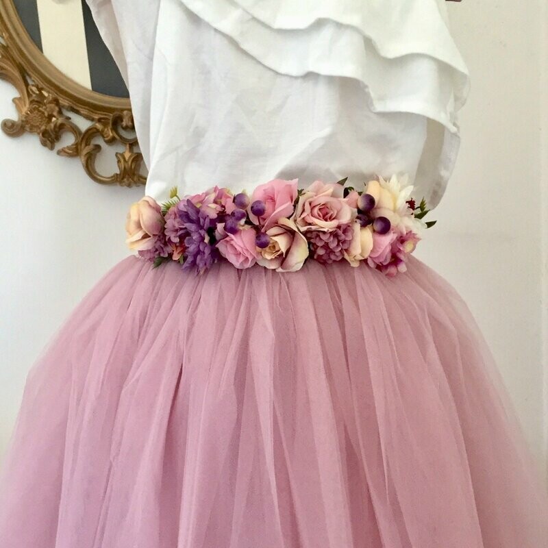 Cinturón terciopelo malva, rosa y lila