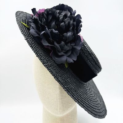 Canotier negro ala ancha dalias