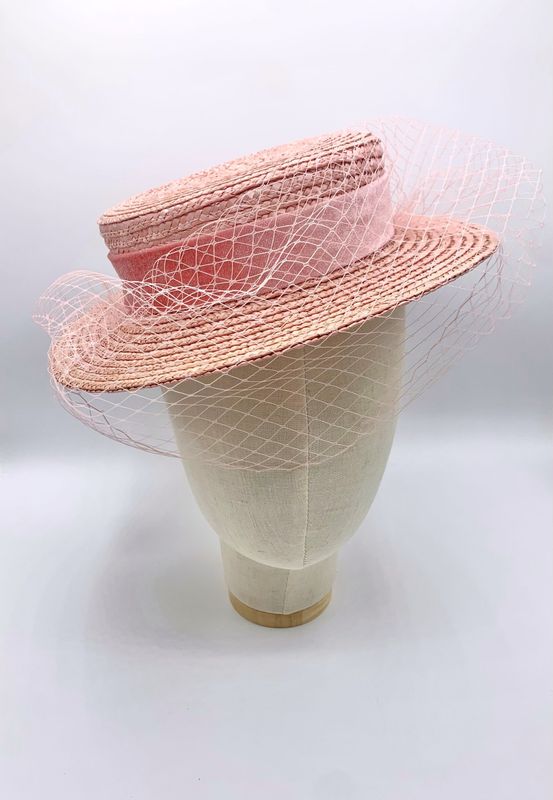 Mini-canotier velo rosa