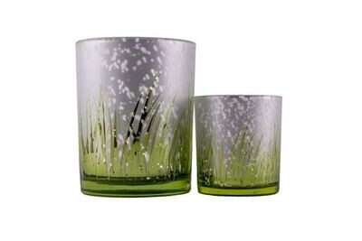 Windlicht 10 x12,5 Gras grün/silber Glas HxBxT 12.5 x 10 x 10 cm