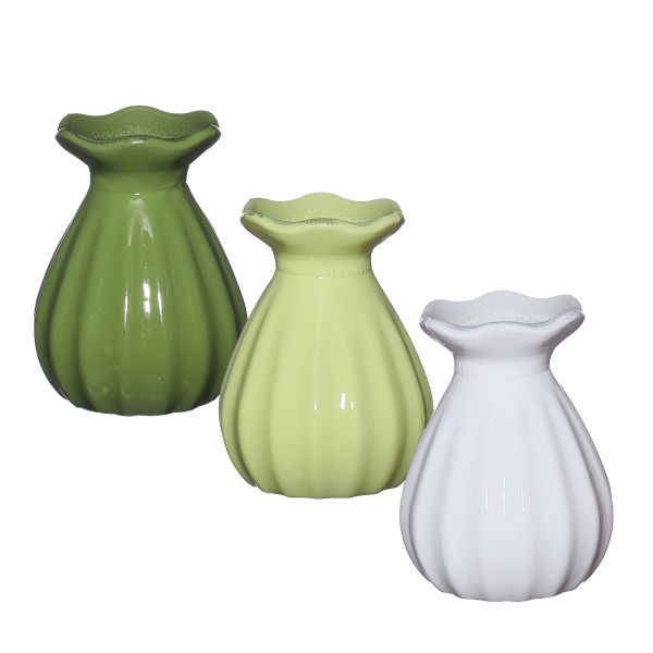 Vase Fleur grün 3fach sortiert H9 cm D 7 cm 12 Stück HxBxT 9 x 7 x 7 cm