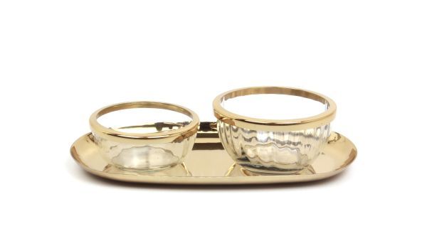 Schalenset für Nüsse Messing, Glas HxBxT 6.5 x 25.5 x 12.8 cm Schalenset für Nüsse Messing, Glas HxBxT 6.5 x 25.5 x 12.8 cm