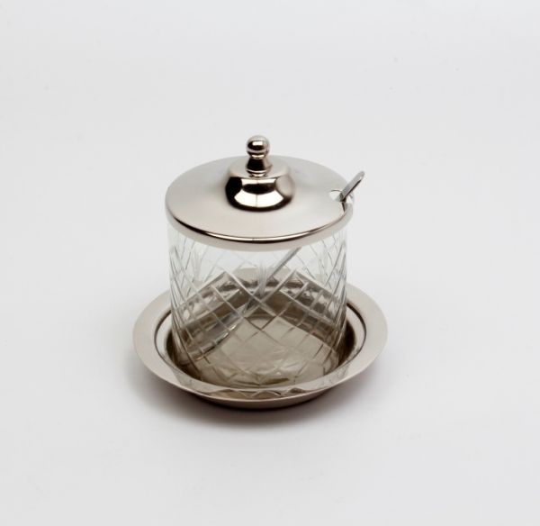 Geleedose Edelstahl vernickelt, Glas HxBxT 11.3 x 11.5 x 11.5 cm Geleedose Edelstahl vernickelt, Glas HxBxT 11.3 x 11.5 x 11.5 cm