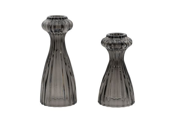 Kerzenleuchter grau, 15,3 cm Glas HxBxT 12 x 6.4 x 6.4 cm Kerzenleuchter grau, 15,3 cm Glas HxBxT 12 x 6.4 x 6.4 cm