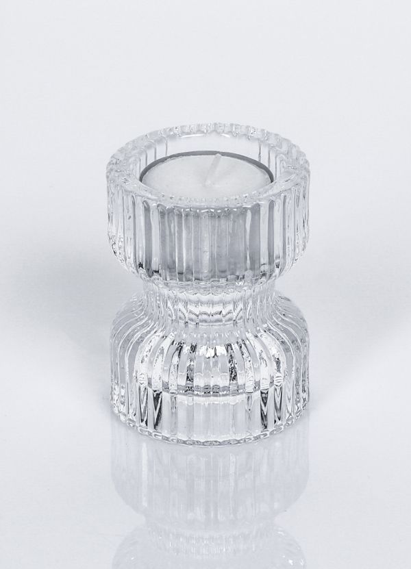 Kerzenleuchter zum wenden, Glas für Stabkerze, Teelicht, Stumpen Kerze Ø 5 cm HxBxT 6.5 x 6.4 x 6.4 cm