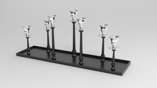 Tischkerzenleuchter 7er schwarz/silber HxBxT 25.5 x 60 x 16.5 cm