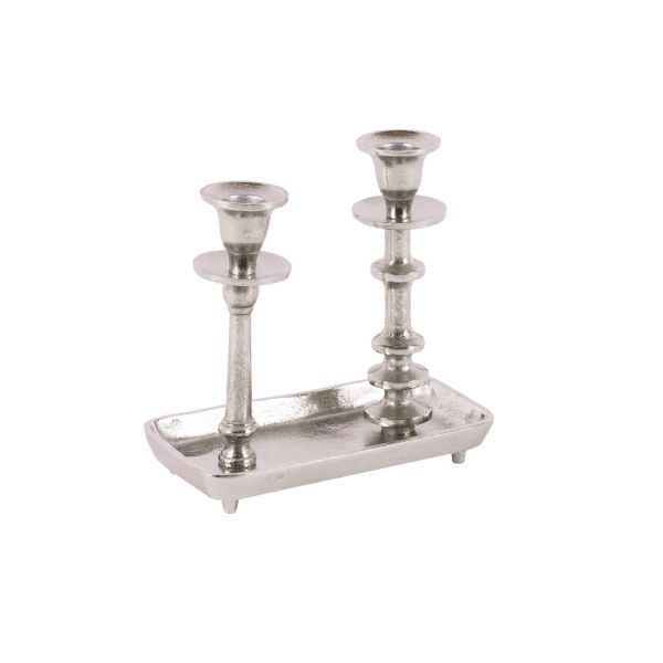 Tischkerzenleuchter 2er Aluguss silber HxBxT 20 x 20 x 10 cm Tischkerzenleuchter 2er Aluguss silber HxBxT 20 x 20 x 10 cm