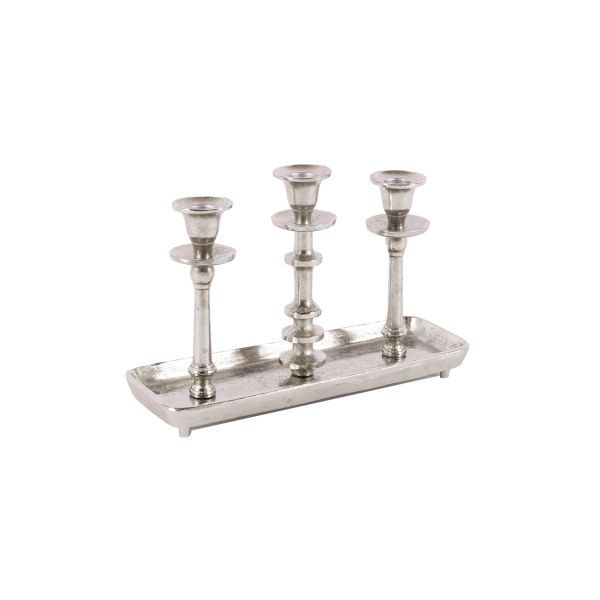 Tischkerzenleuchter 3er Aluguss silber HxBxT 20 x 31 x 10 cm Tischkerzenleuchter 3er Aluguss silber HxBxT 20 x 31 x 10 cm