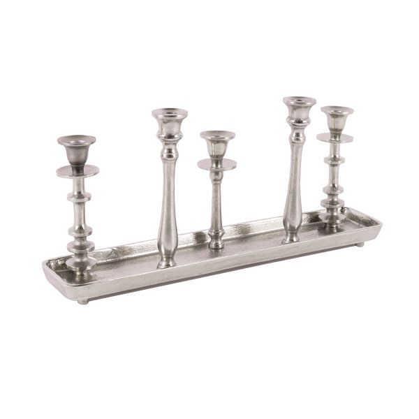 Tischkerzenleuchter 5er Aluguss silber HxBxT 20 x 50 x 10 cm Tischkerzenleuchter 5er Aluguss silber HxBxT 20 x 50 x 10 cm