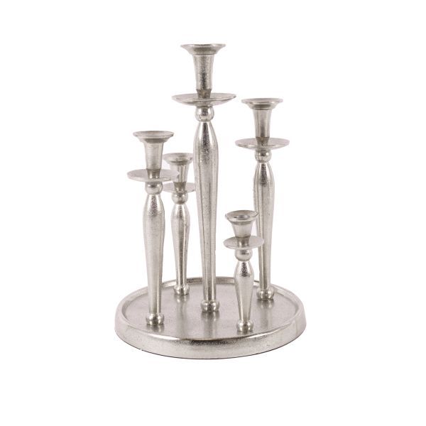 Tischkerzenleuchter rund 5er Aluguss silber HxBxT 44 x 31 x 31 cm Tischkerzenleuchter rund 5er Aluguss silber HxBxT 44 x 31 x 31 cm