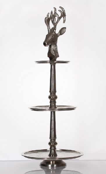 Etagere 3er, rund groß Aluguss silber