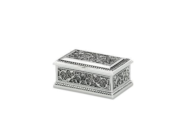 Schmuckdose klein 9 x 5,5 versilbert Breite x Tiefe 5.5 x 9 cm
