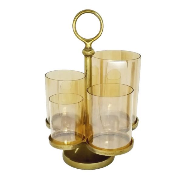 Tablett rund mit Griff, 4 Glaslaternen Aluguss gold HxBxT 37 x 25 x 27 cm Tablett rund mit Griff, 4 Glaslaternen Aluguss gold HxBxT 37 x 25 x 27 cm