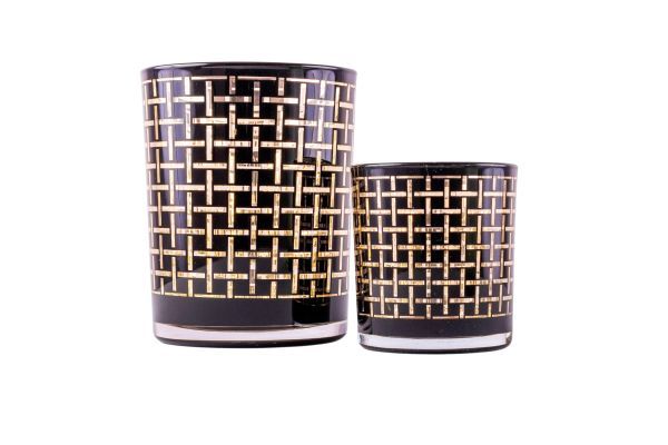 Windlicht 7,3 x 8 Karo Glas schwarz/gold HxBxT 8 x 7.3 x 7.3 cm Windlicht 7,3 x 8 Karo Glas schwarz/gold HxBxT 8 x 7.3 x 7.3 cm