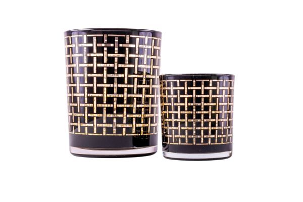 Windlicht 10 x 12,5 Karo Glas schwarz/gold HxBxT 12.5 x 10 x 10 cm