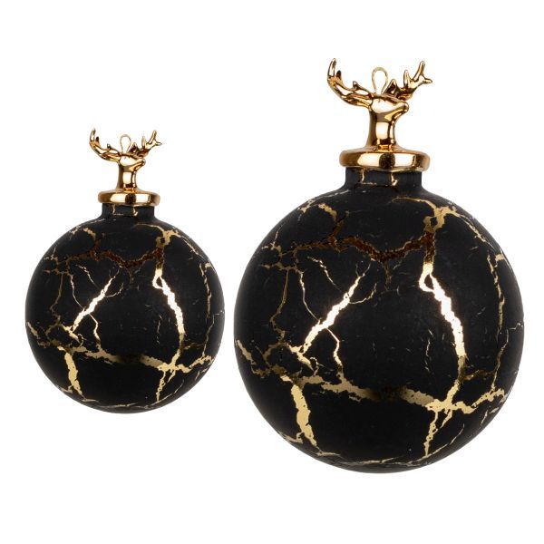 8cm mundgeblasene verzierte Glaskugel Porzellankappe Hirsch mattschwarz/gold HxBxT 8 x 8 x 8 cm 8cm mundgeblasene verzierte Glaskugel Porzellankappe Hirsch mattschwarz/gold HxBxT 8 x 8 x 8 cm