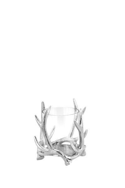 Windlicht Geweih klein Aluguss silber HxBxT 15 x 15 x 15 cm Windlicht Geweih klein Aluguss silber HxBxT 15 x 15 x 15 cm
