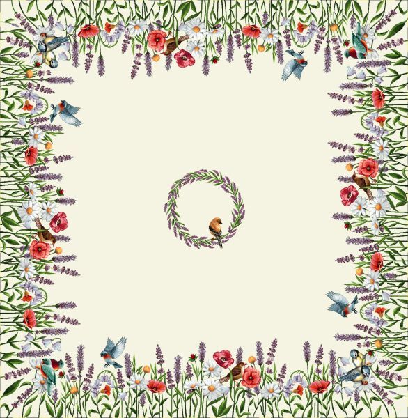 Decke 140/140 Blumenwiese Vögel Gobelin 75% PES/22% CO/3% Polyacryl Höhe x Breite 140 x 140 cm