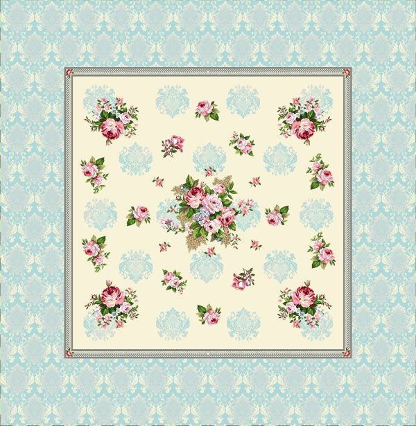 Decke 140/140 Gobelin Rosen blau 75% PES/22% CO/3% Polyacryl Höhe x Breite 140 x 140 cm