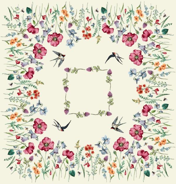 Decke 100/100 Gobelin Blumenwiese Schwalbe 75% PES/22% CO/3% Polyacryl Höhe x Breite 100 x 100 cm