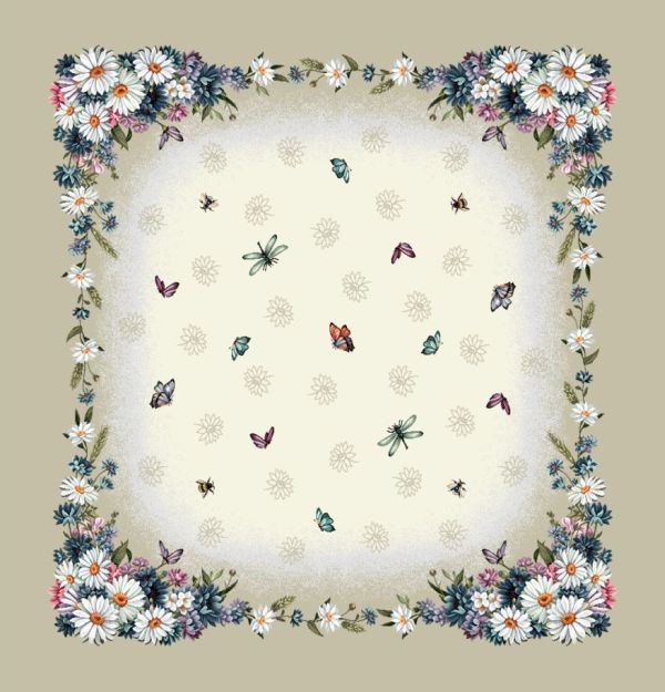 Decke 100/100 Gobelin Margerite Schmetterlinge 75% PES/22% CO/3% Polyacryl Breite x Tiefe 100 x 100 cm
