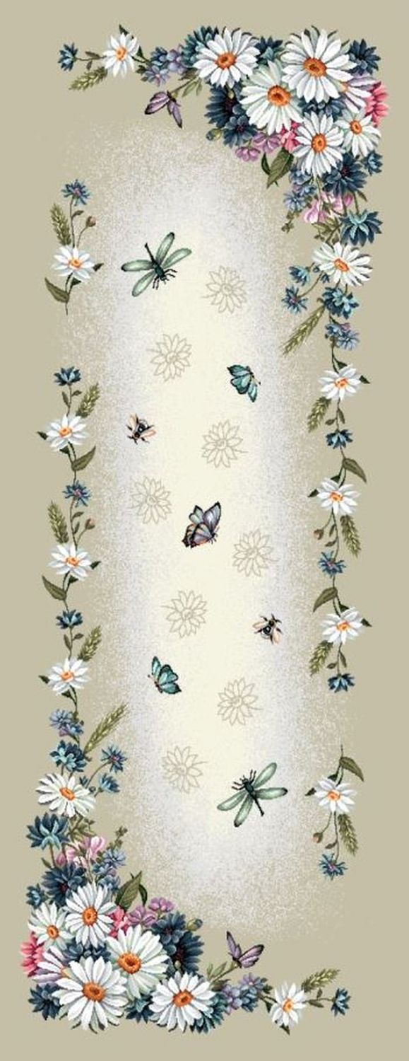 Läufer 40/100 Gobelin Margerite Schmetterlinge 75% PES/22% CO/3% Polyacryl Breite x Tiefe 40 x 100 cm