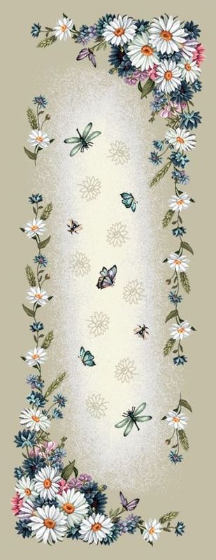 Läufer 40/100 Gobelin Margerite Schmetterlinge 75% PES/22% CO/3% Polyacryl Breite x Tiefe 40 x 100 cm Läufer 40/100 Gobelin Margerite Schmetterlinge 75% PES/22% CO/3% Polyacryl Breite x Tiefe 40 x 100 cm