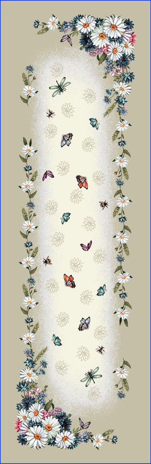 Läufer 47/140 Gobelin Margerite Schmetterlinge 75% PES/22% CO/3% Polyacryl Höhe x Breite 47 x 140 cm