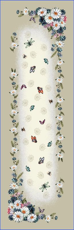 Läufer 47/140 Gobelin Margerite Schmetterlinge 75% PES/22% CO/3% Polyacryl Höhe x Breite 47 x 140 cm Läufer 47/140 Gobelin Margerite Schmetterlinge 75% PES/22% CO/3% Polyacryl Höhe x Breite 47 x 140 cm