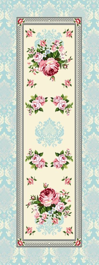Läufer 40/100 Gobelin Rosen blau 75% PES/22% CO/3% Polyacryl Höhe x Breite 40 x 100 cm