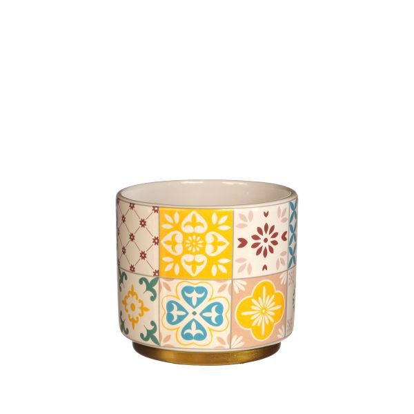 Topf Faro blue yellow H8,5 cm D9,5 cm HxBxT 8.5 x 9.5 x 9.5 cm Topf Faro blue yellow H8,5 cm D9,5 cm HxBxT 8.5 x 9.5 x 9.5 cm